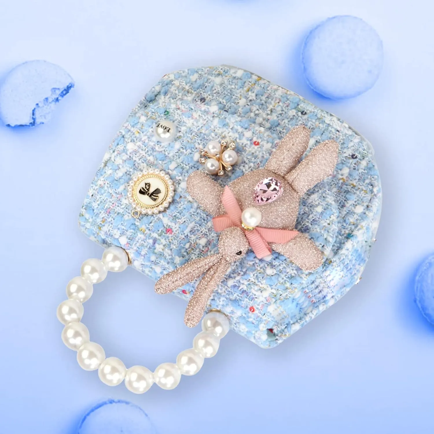 Girls Princess Bunny Purses Cute Crown Crossbody Bag Handbag with Pearl Handle for girls