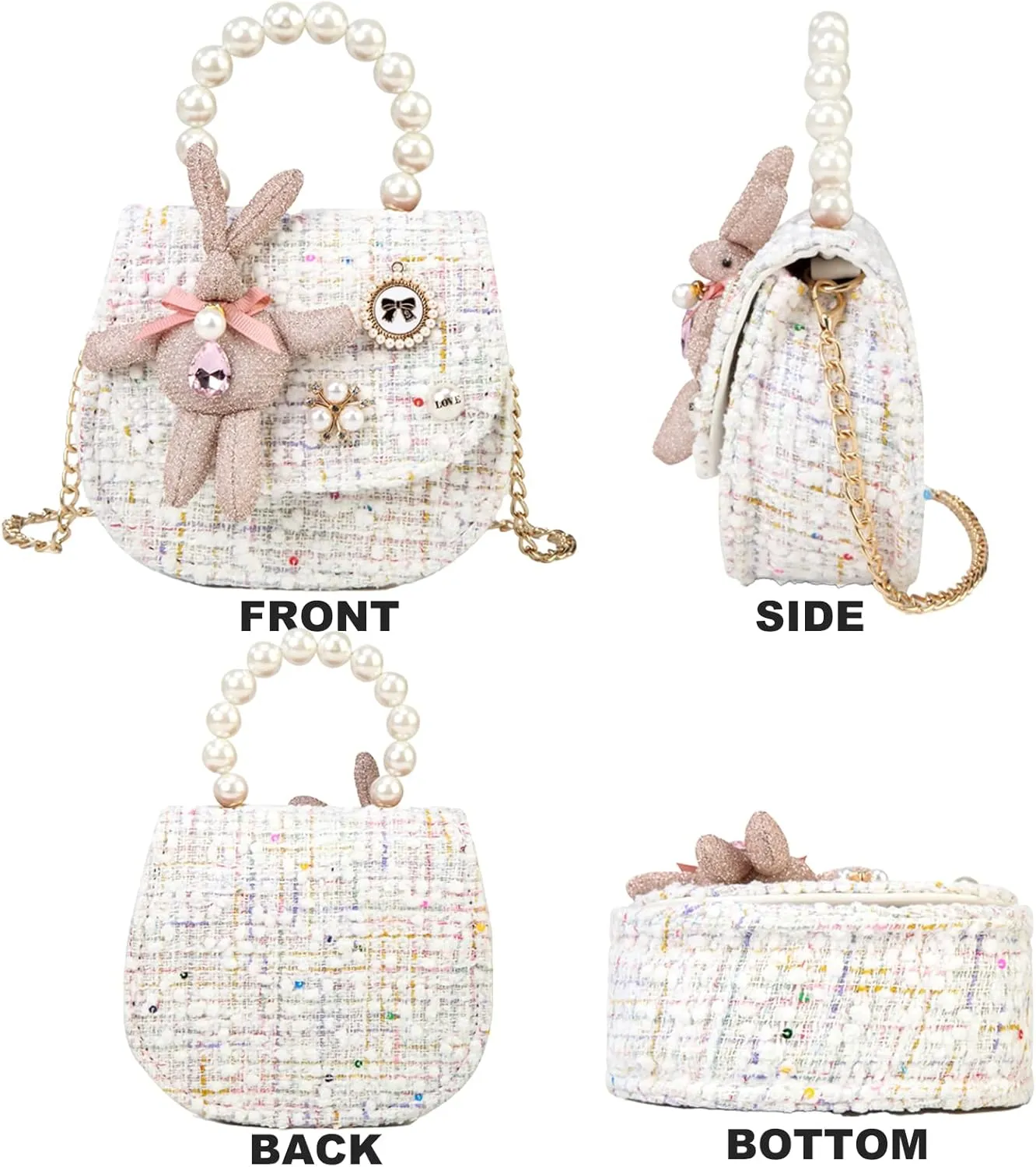 Girls Princess Bunny Purses Cute Crown Crossbody Bag Handbag with Pearl Handle for girls