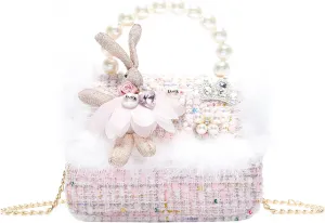 Girls Princess Bunny Purses Cute Crown Crossbody Bag Handbag with Pearl Handle for girls
