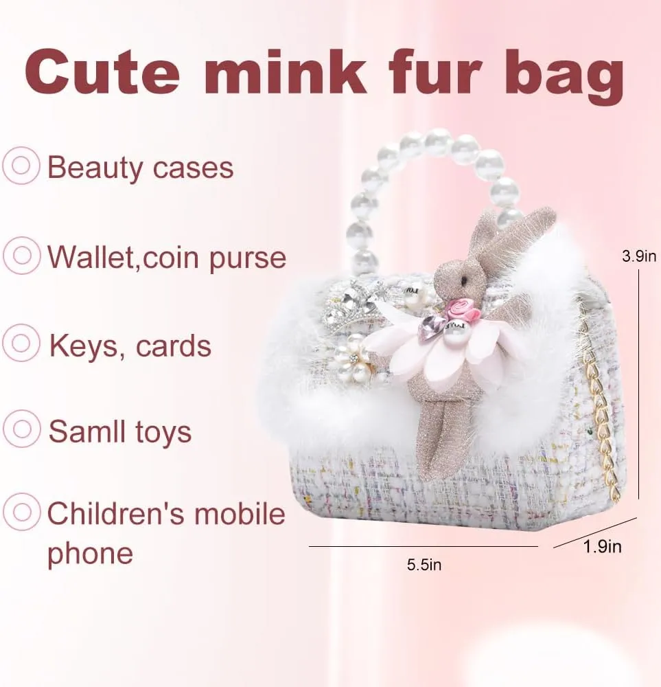 Girls Princess Bunny Purses Cute Crown Crossbody Bag Handbag with Pearl Handle for girls