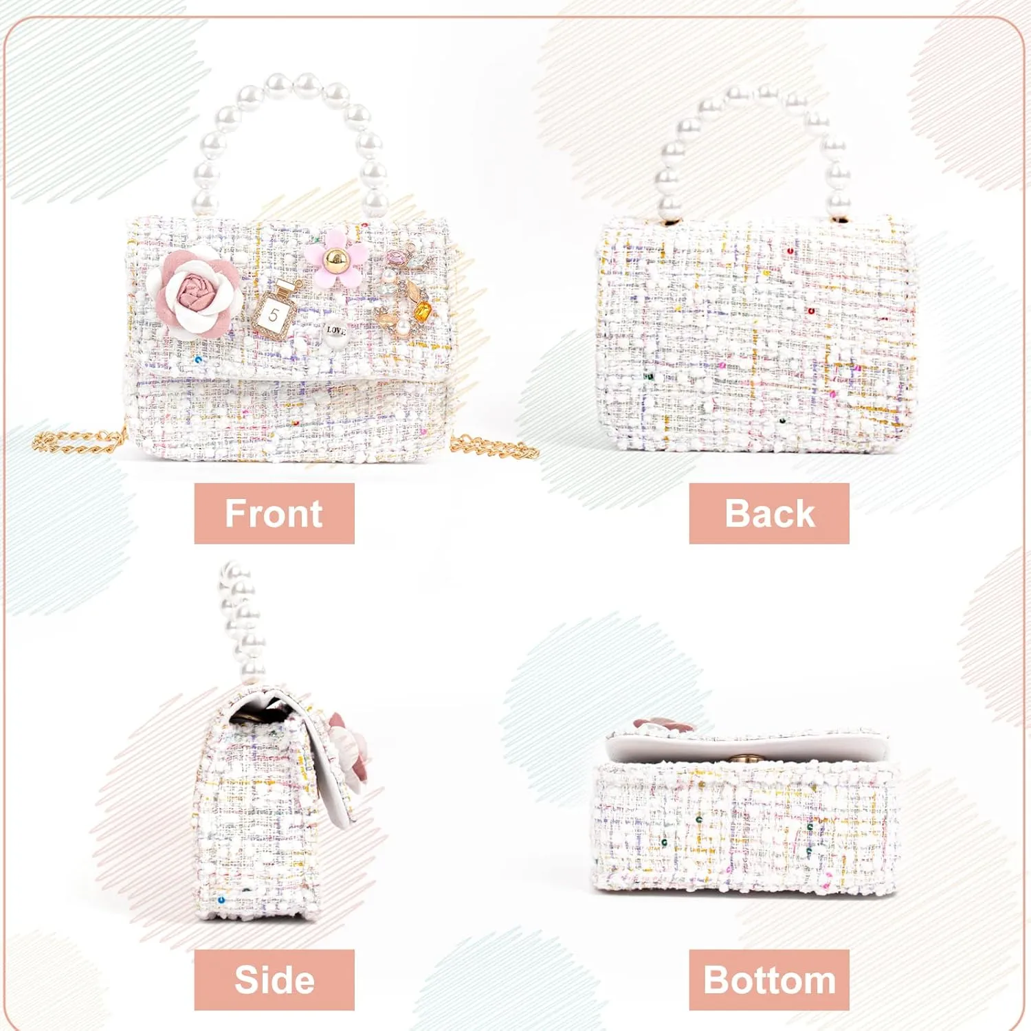 Girls Princess Bunny Purses Cute Crown Crossbody Bag Handbag with Pearl Handle for girls