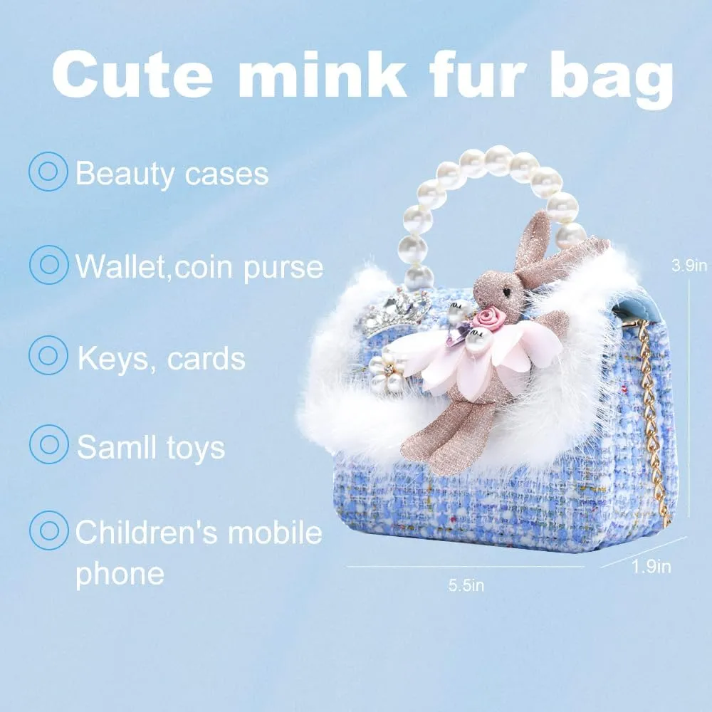 Girls Princess Bunny Purses Cute Crown Crossbody Bag Handbag with Pearl Handle for girls