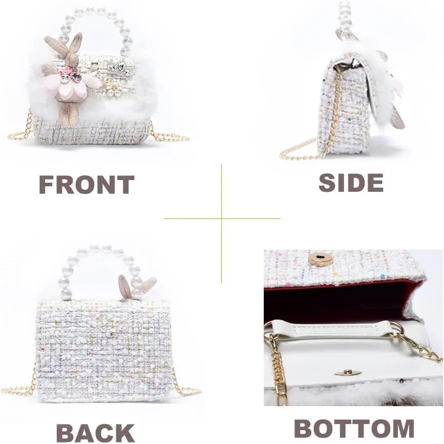 Girls Princess Bunny Purses Cute Crown Crossbody Bag Handbag with Pearl Handle for girls