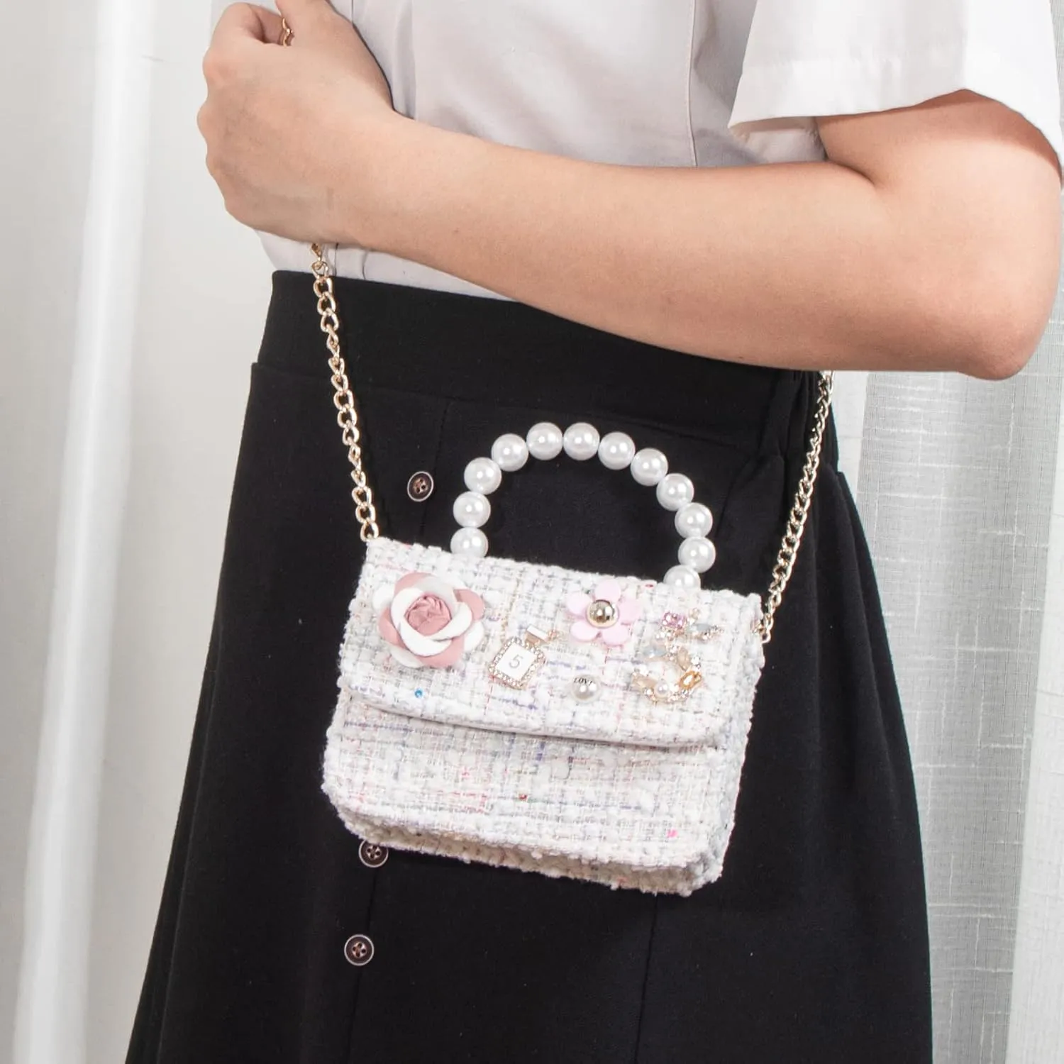 Girls Princess Bunny Purses Cute Crown Crossbody Bag Handbag with Pearl Handle for girls