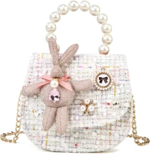 Girls Princess Bunny Purses Cute Crown Crossbody Bag Handbag with Pearl Handle for girls