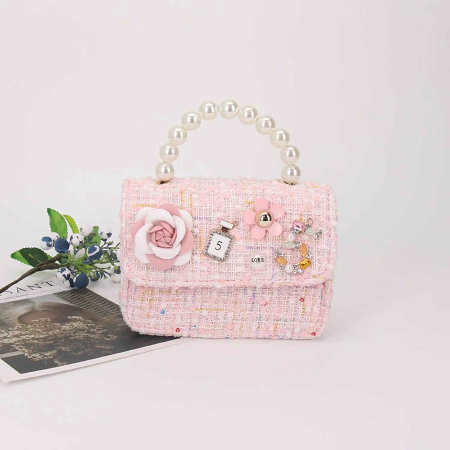 Girls Princess Bunny Purses Cute Crown Crossbody Bag Handbag with Pearl Handle for girls