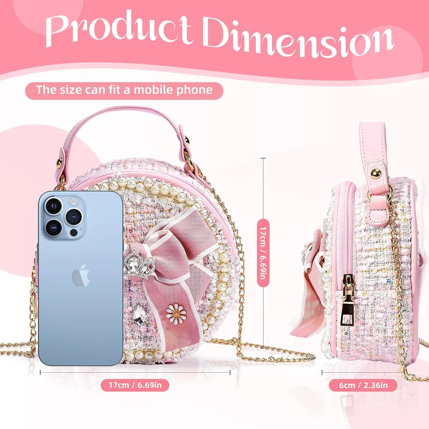 Girls Princess Bunny Purses Cute Crown Crossbody Bag Handbag with Pearl Handle for girls