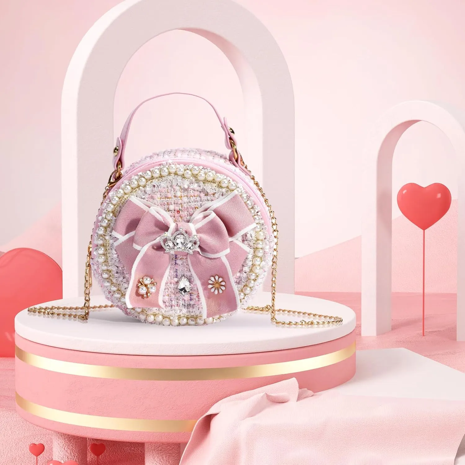 Girls Princess Bunny Purses Cute Crown Crossbody Bag Handbag with Pearl Handle for girls