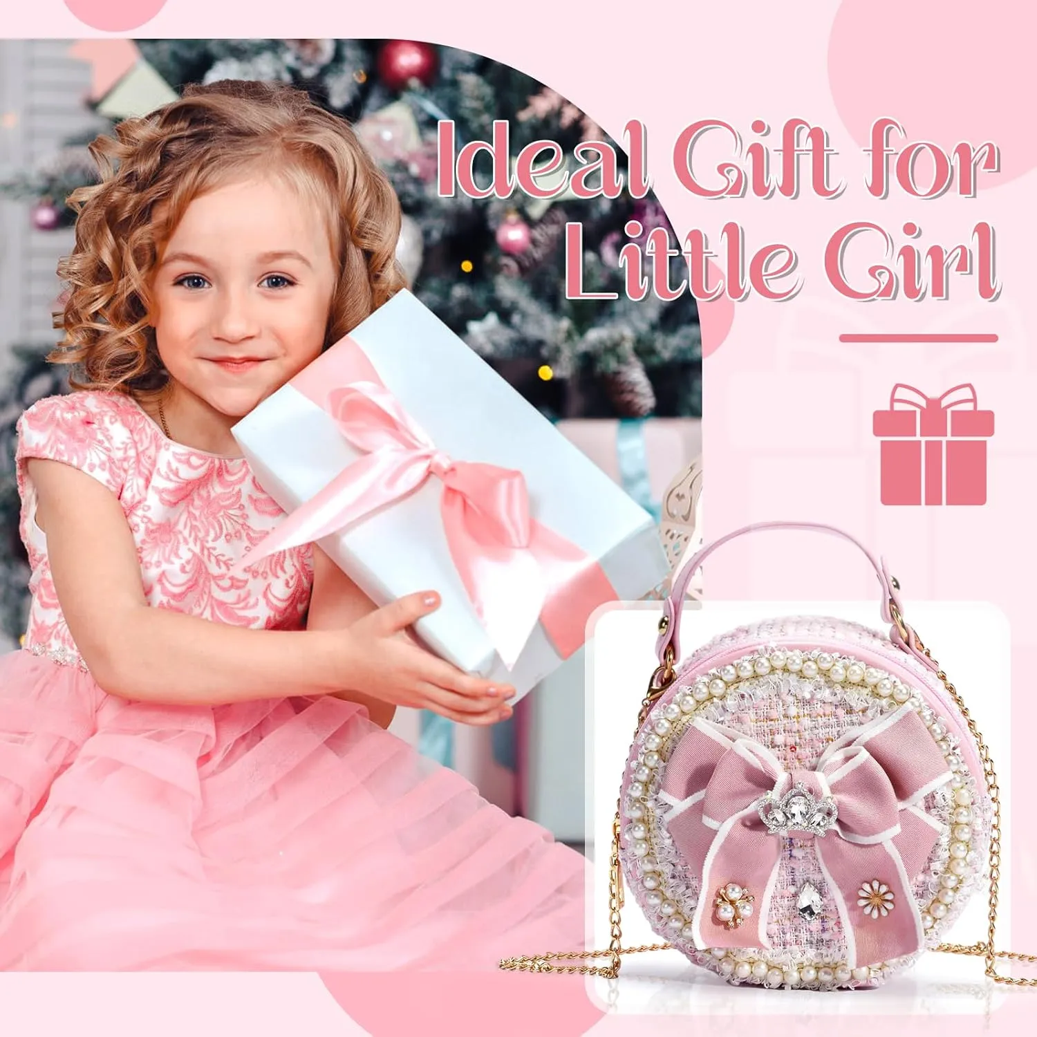 Girls Princess Bunny Purses Cute Crown Crossbody Bag Handbag with Pearl Handle for girls