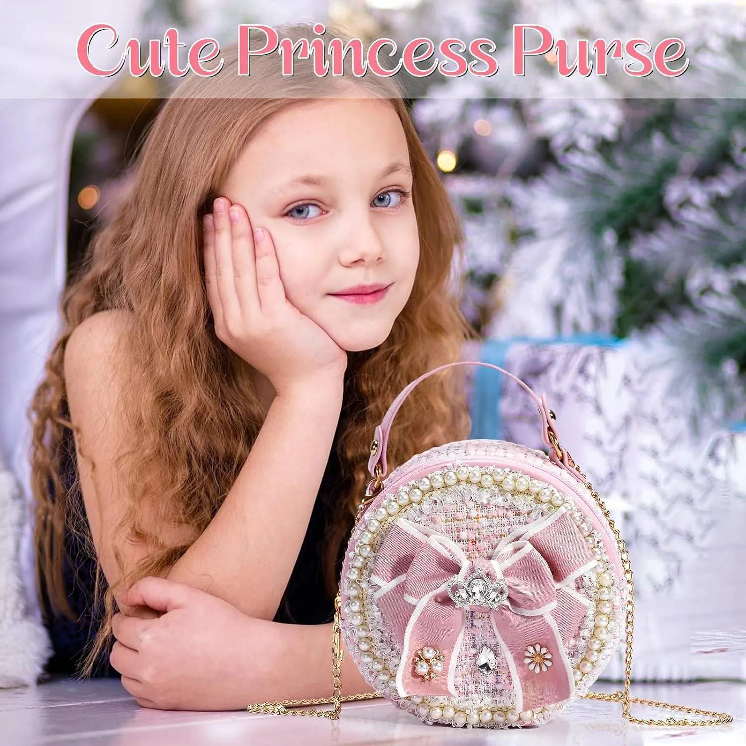 Girls Princess Bunny Purses Cute Crown Crossbody Bag Handbag with Pearl Handle for girls