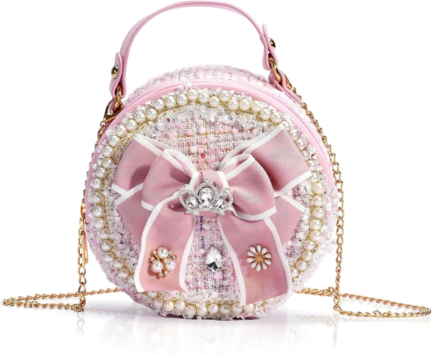 Girls Princess Bunny Purses Cute Crown Crossbody Bag Handbag with Pearl Handle for girls