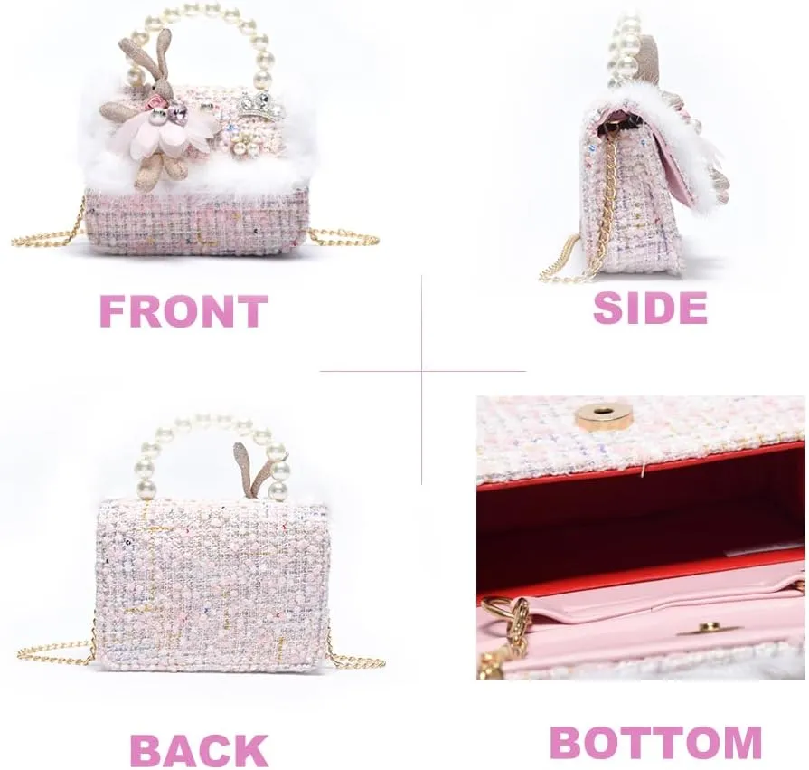 Girls Princess Bunny Purses Cute Crown Crossbody Bag Handbag with Pearl Handle for girls