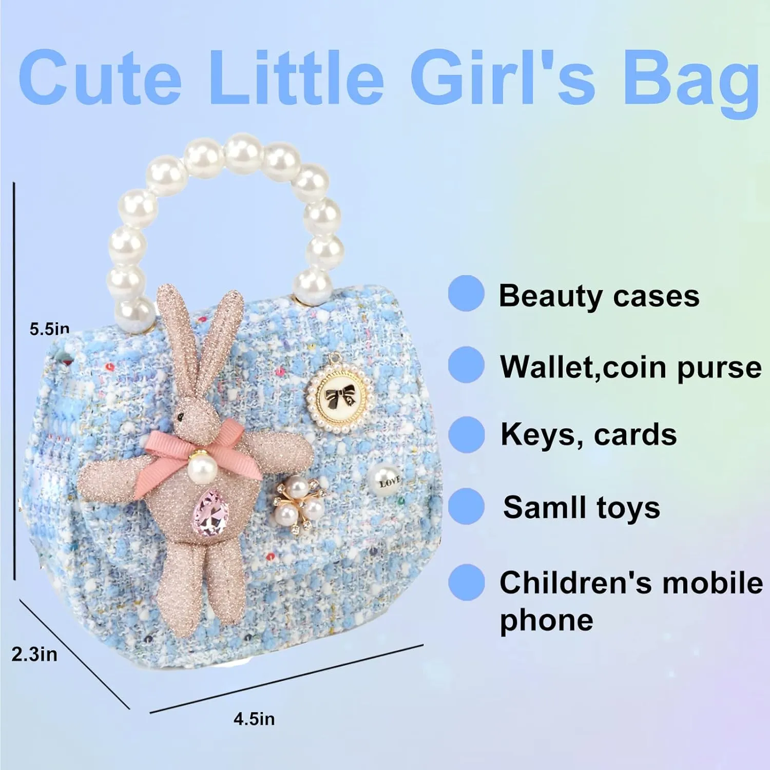 Girls Princess Bunny Purses Cute Crown Crossbody Bag Handbag with Pearl Handle for girls