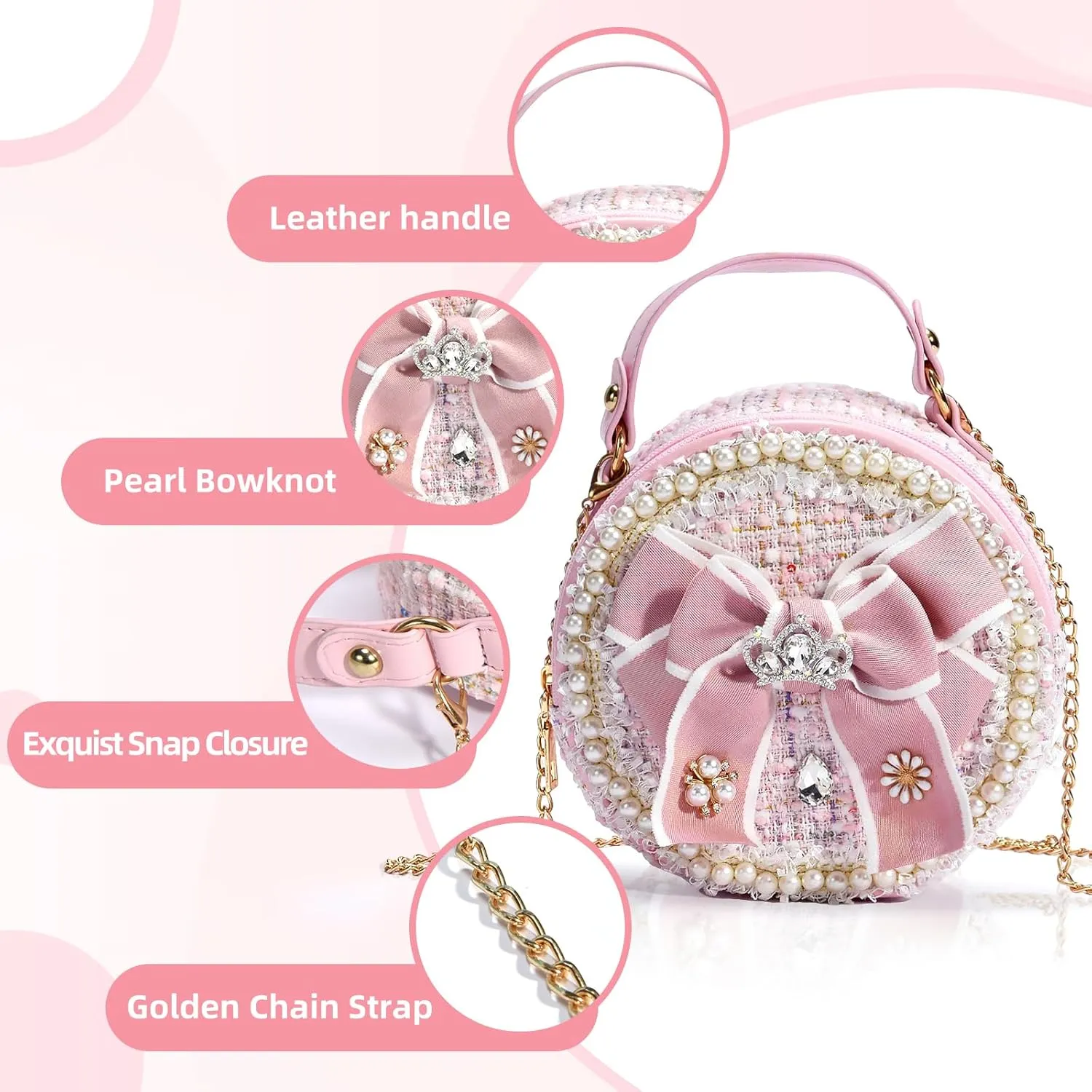 Girls Princess Bunny Purses Cute Crown Crossbody Bag Handbag with Pearl Handle for girls