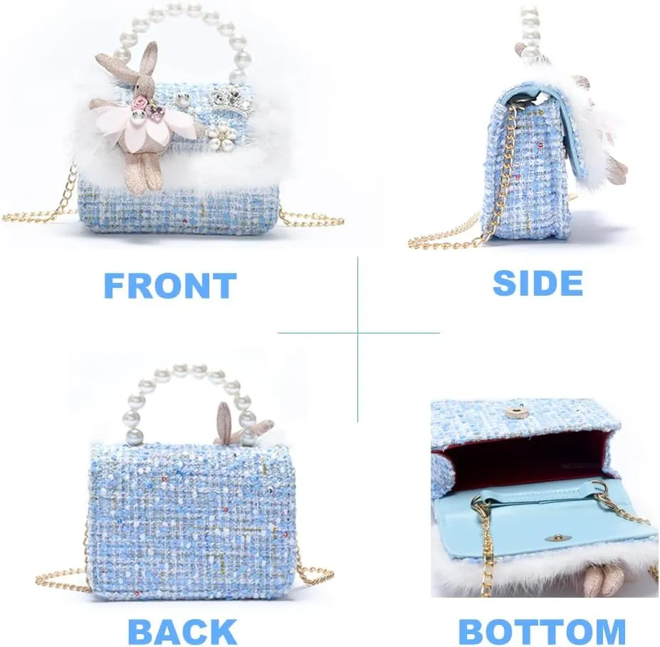 Girls Princess Bunny Purses Cute Crown Crossbody Bag Handbag with Pearl Handle for girls