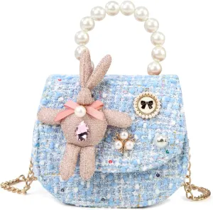Girls Princess Bunny Purses Cute Crown Crossbody Bag Handbag with Pearl Handle for girls