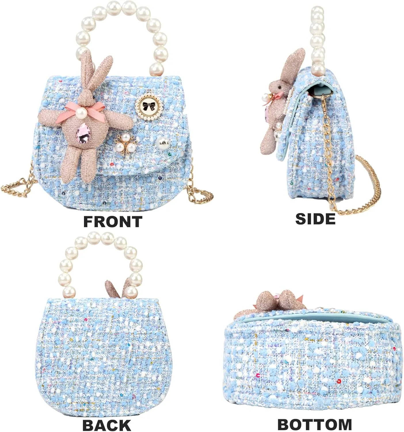 Girls Princess Bunny Purses Cute Crown Crossbody Bag Handbag with Pearl Handle for girls