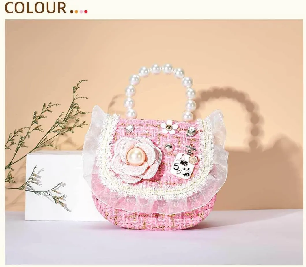 Girls Princess Purses Cute Bunny Toddler Crossbody Bag Handbag with Pearl Handle Shoulder Chain Bag