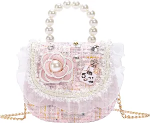 Girls Princess Purses Cute Bunny Toddler Crossbody Bag Handbag with Pearl Handle Shoulder Chain Bag