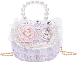 Girls Princess Purses Cute Bunny Toddler Crossbody Bag Handbag with Pearl Handle Shoulder Chain Bag