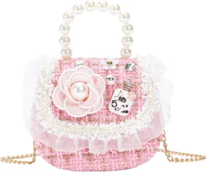 Girls Princess Purses Cute Bunny Toddler Crossbody Bag Handbag with Pearl Handle Shoulder Chain Bag