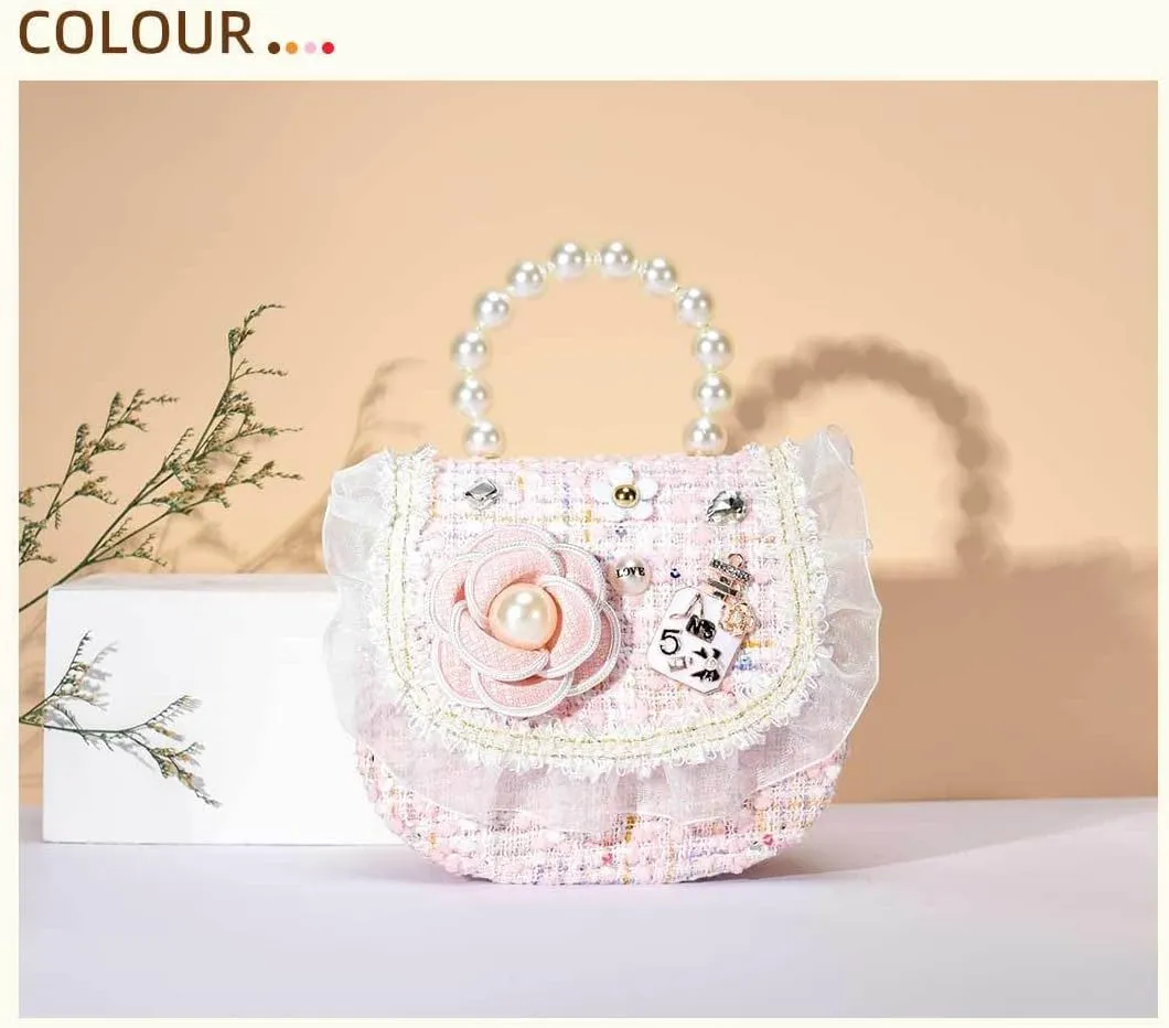 Girls Princess Purses Cute Bunny Toddler Crossbody Bag Handbag with Pearl Handle Shoulder Chain Bag