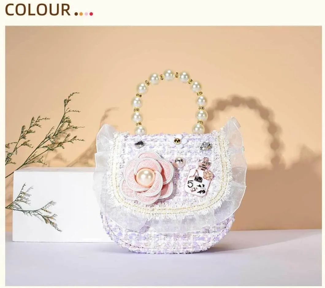 Girls Princess Purses Cute Bunny Toddler Crossbody Bag Handbag with Pearl Handle Shoulder Chain Bag
