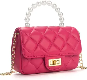 Girls Purses for Kids, Toddler Crossbody Bag with Pearl Handle, Kids Chain Handbag Heart Purses for Girls