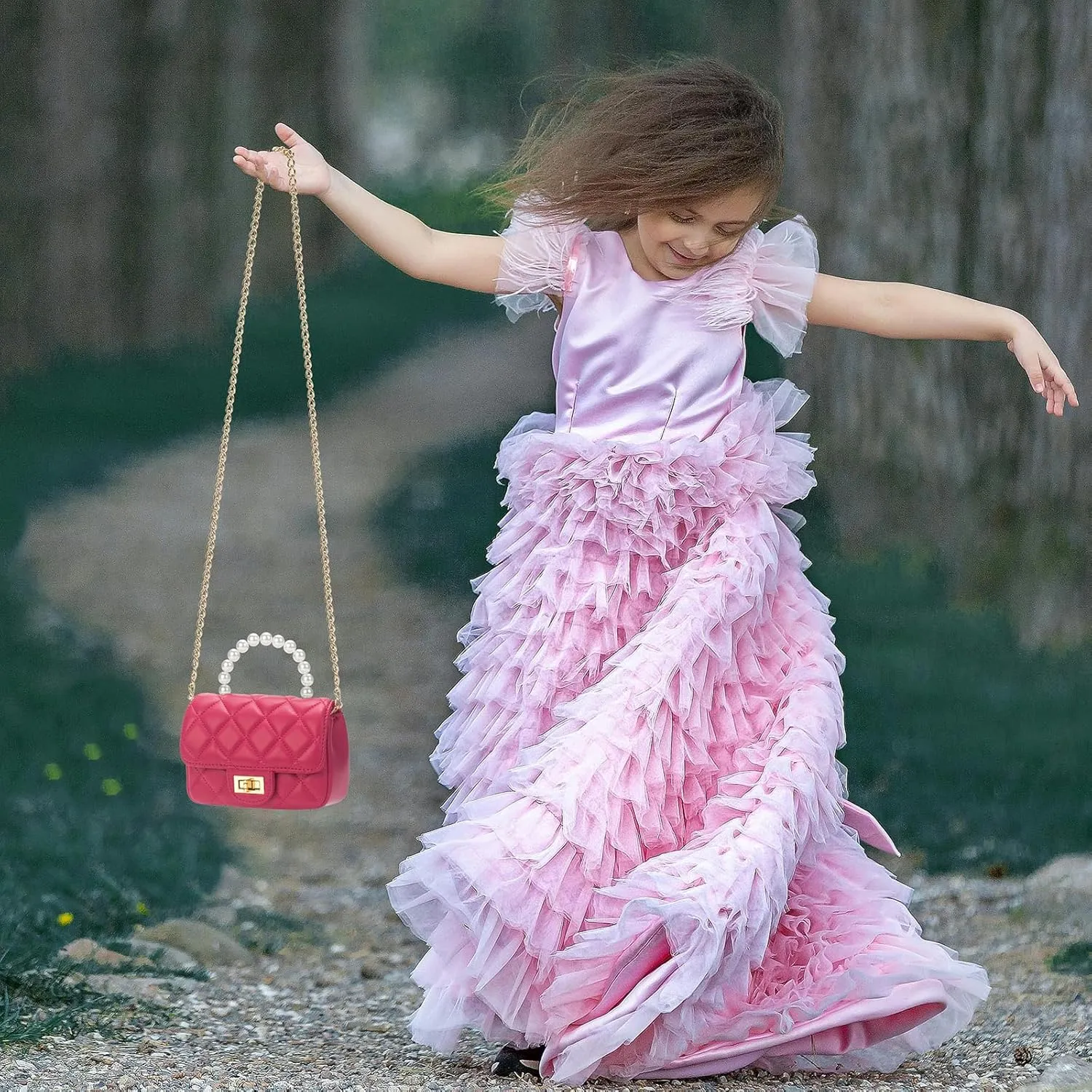 Girls Purses for Kids, Toddler Crossbody Bag with Pearl Handle, Kids Chain Handbag Heart Purses for Girls