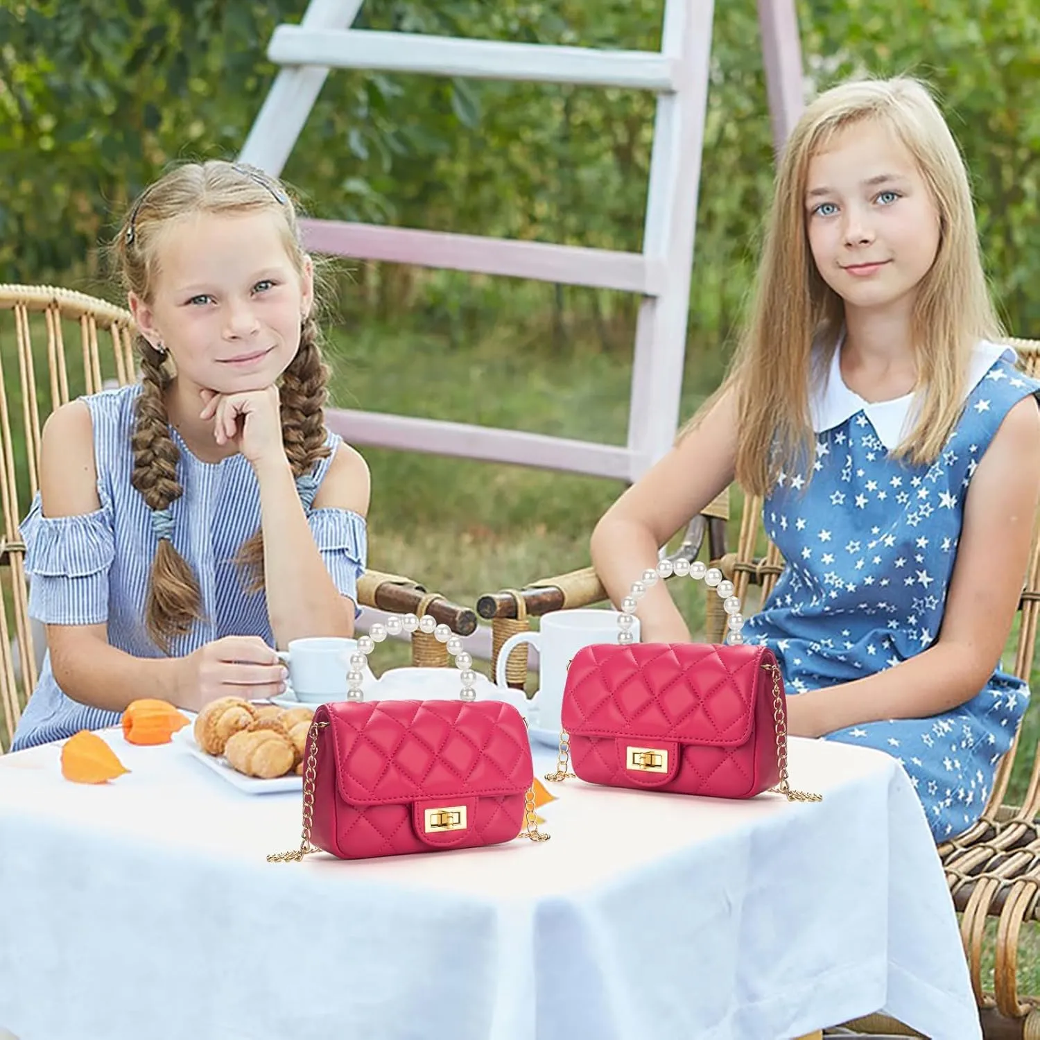 Girls Purses for Kids, Toddler Crossbody Bag with Pearl Handle, Kids Chain Handbag Heart Purses for Girls
