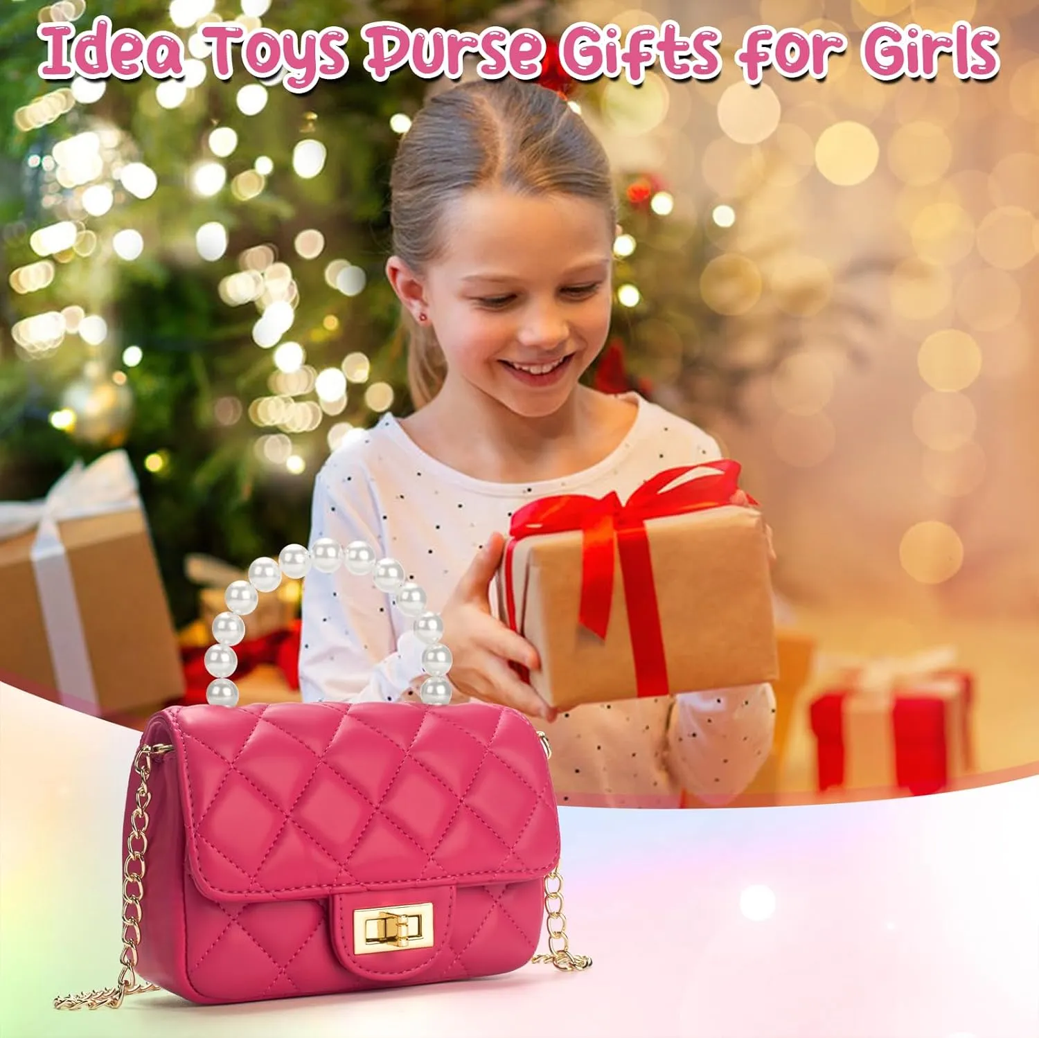 Girls Purses for Kids, Toddler Crossbody Bag with Pearl Handle, Kids Chain Handbag Heart Purses for Girls