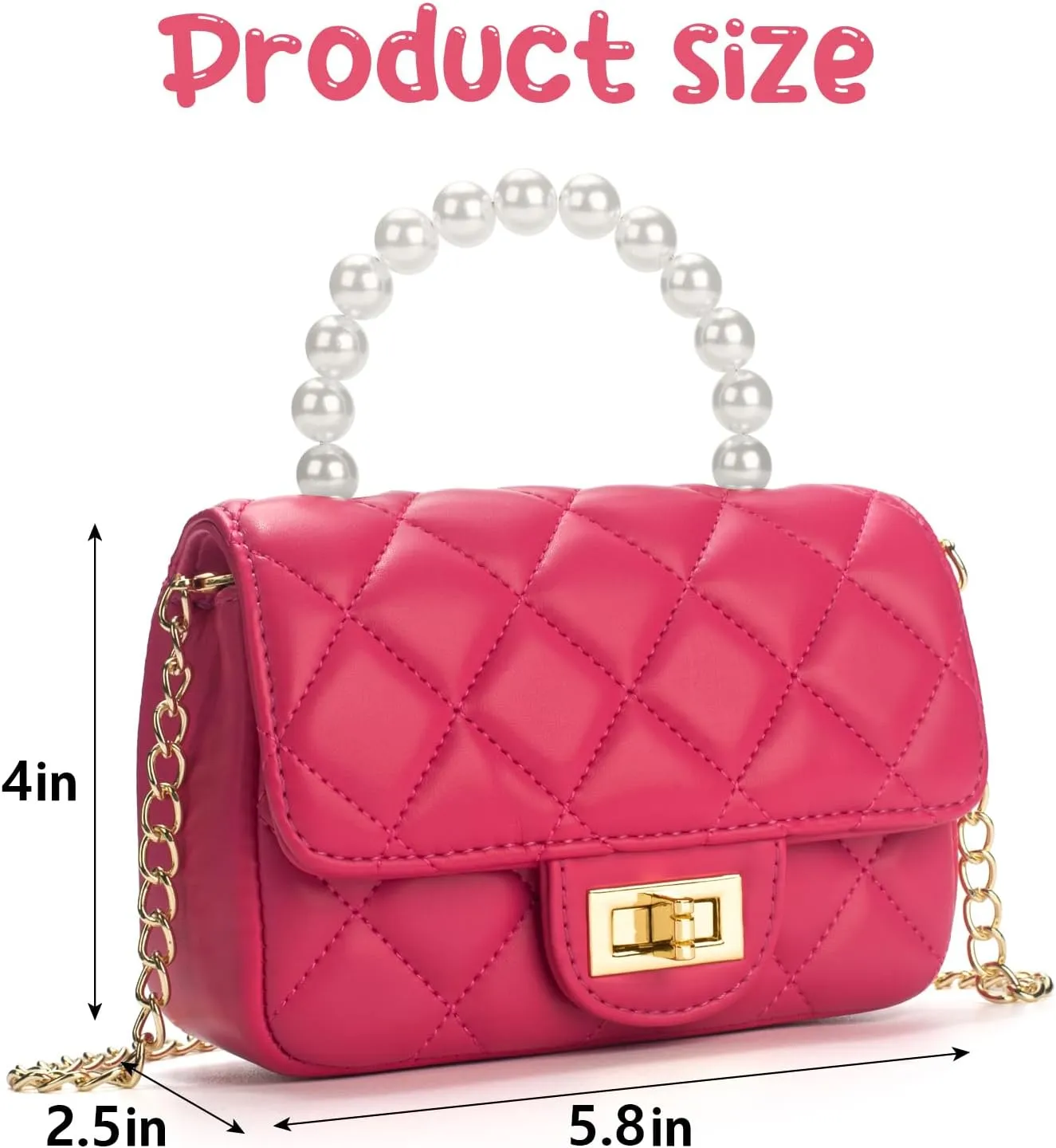 Girls Purses for Kids, Toddler Crossbody Bag with Pearl Handle, Kids Chain Handbag Heart Purses for Girls