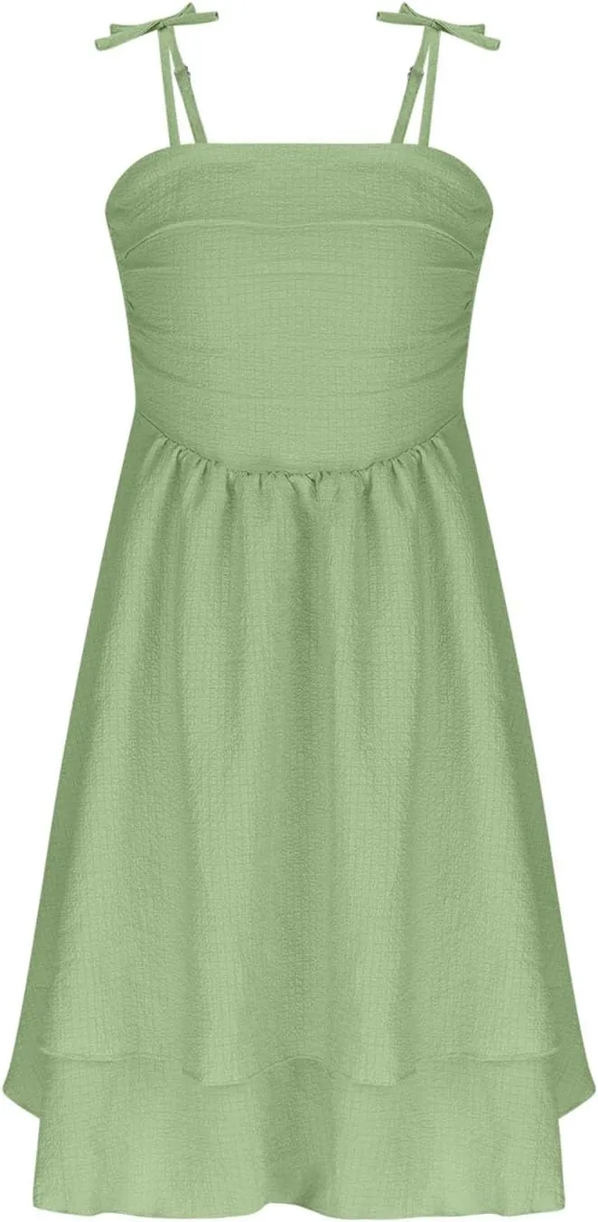 Girl's Sleeveless Dress Smocked Ruched Dresses A Line Swing Layered Dress Formal Cami Dresses Party Prom Gowns