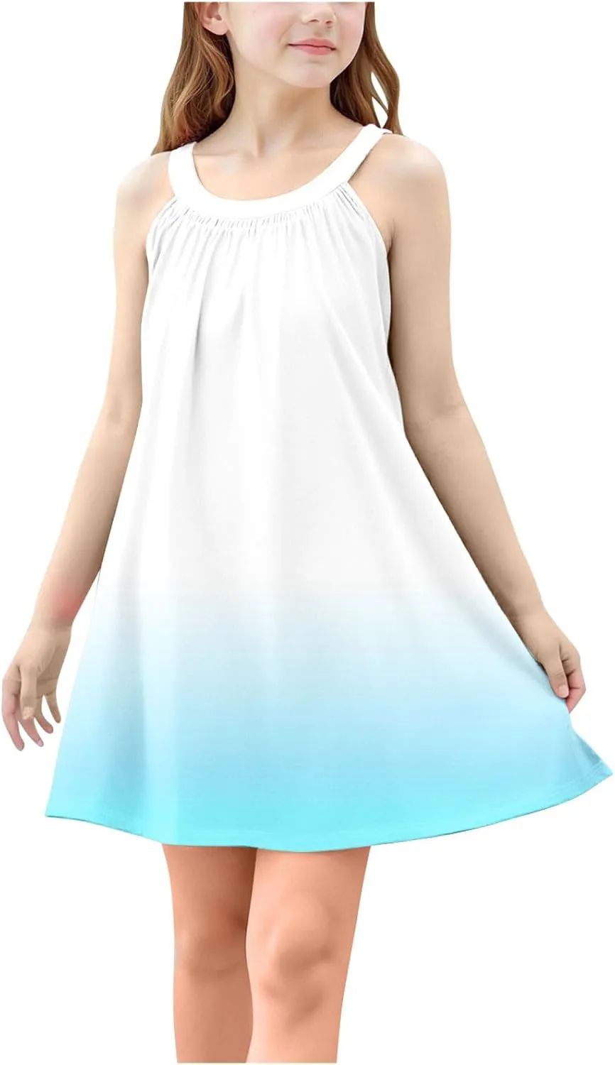 Girl's Summer Dress Casual Sleeveless Dresses Spaghetti Strap Twirl Swing Sundress Contrast Dress Beach Dresses