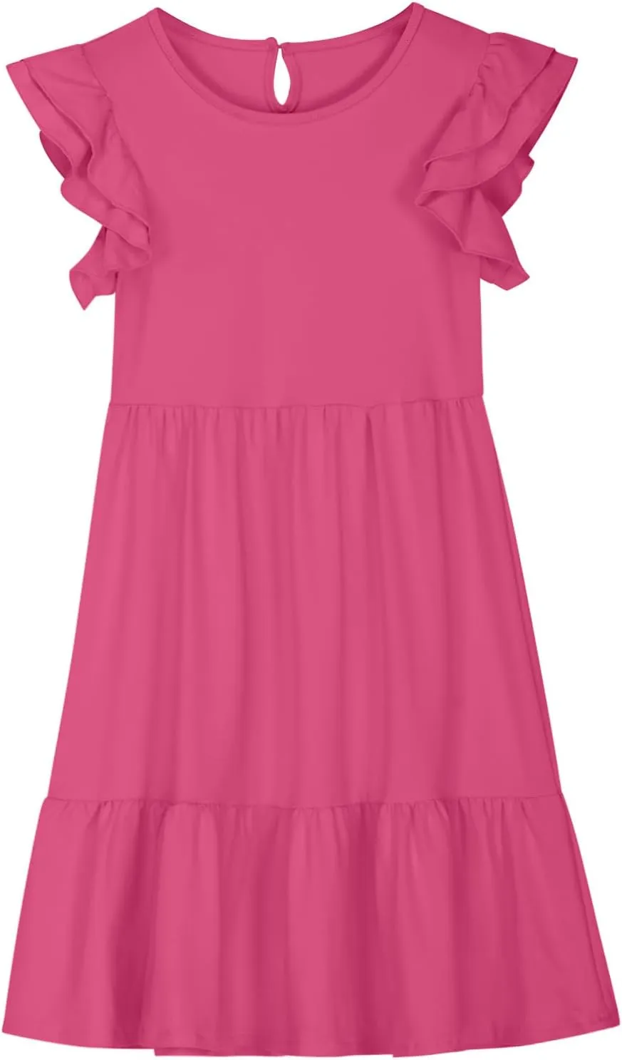 Girl's Summer Dresses Double Layer Ruffle Sleeve Dress Boho A Line Dress Swing Twirly Sundress Kids Casual Dresses