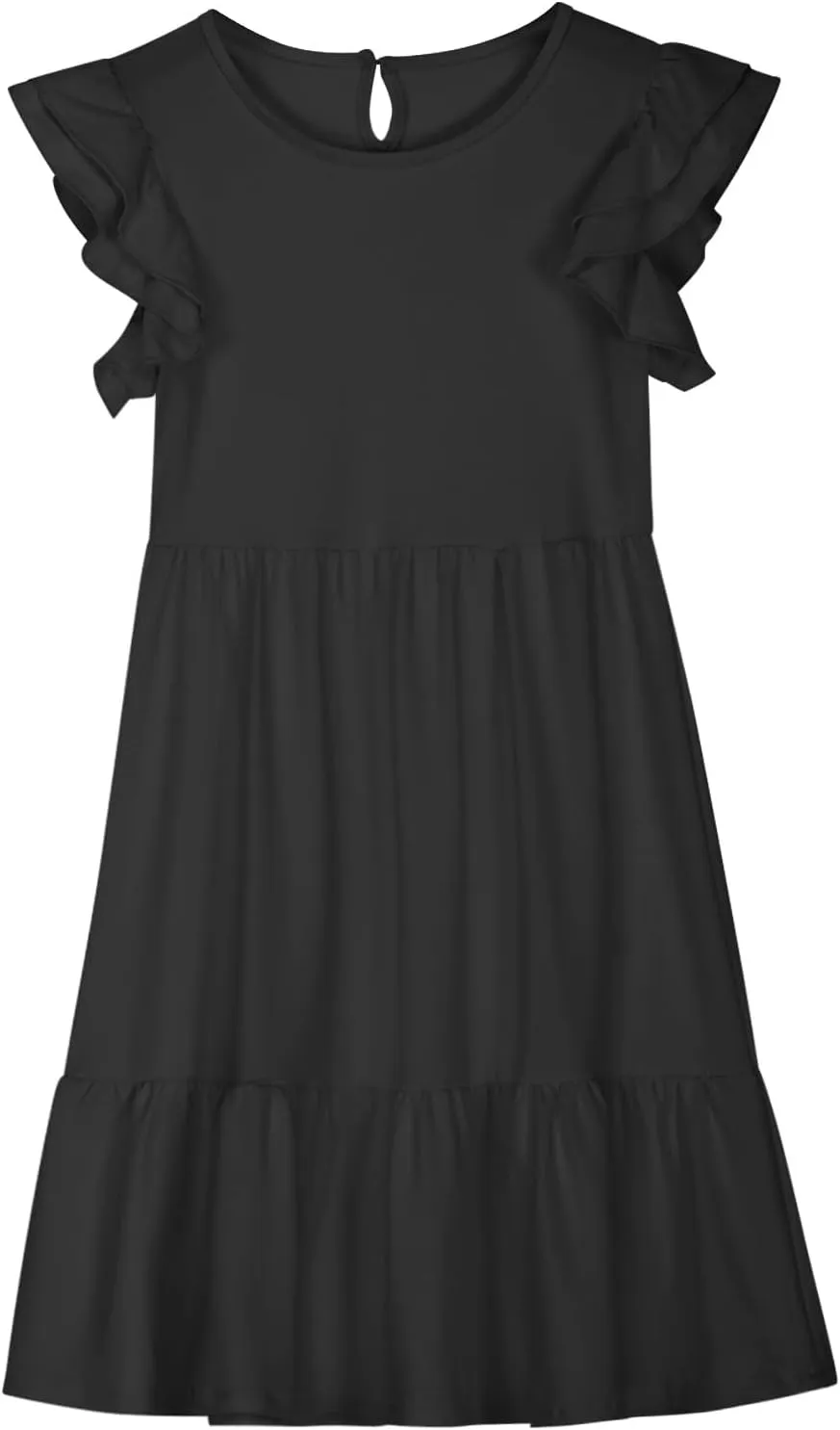 Girl's Summer Dresses Double Layer Ruffle Sleeve Dress Boho A Line Dress Swing Twirly Sundress Kids Casual Dresses