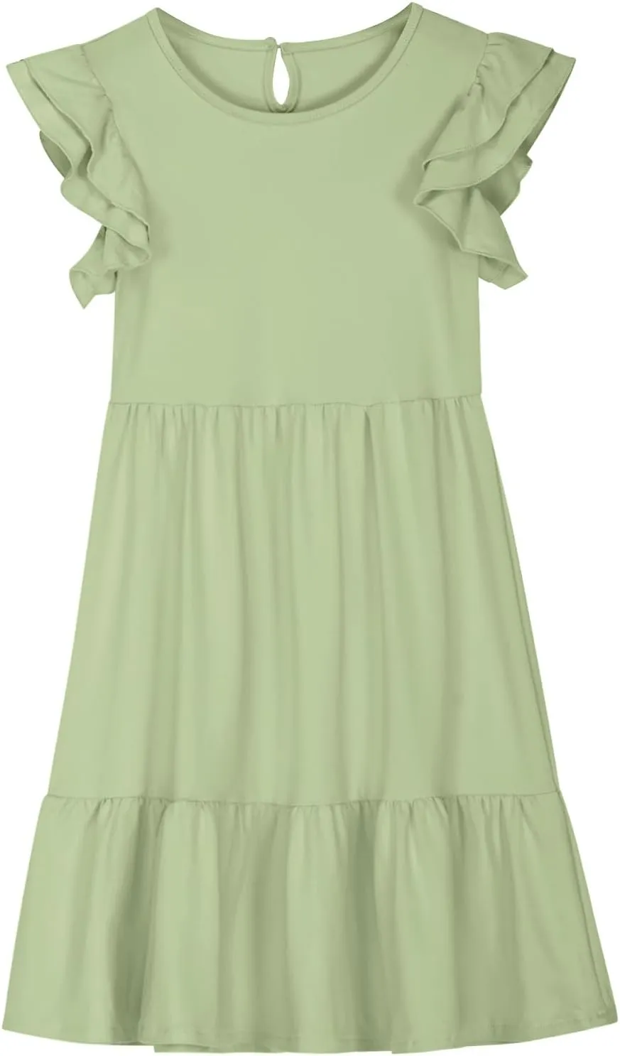 Girl's Summer Dresses Double Layer Ruffle Sleeve Dress Boho A Line Dress Swing Twirly Sundress Kids Casual Dresses