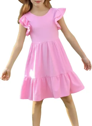 Girl's Summer Dresses Double Layer Ruffle Sleeve Dress Boho A Line Dress Swing Twirly Sundress Kids Casual Dresses