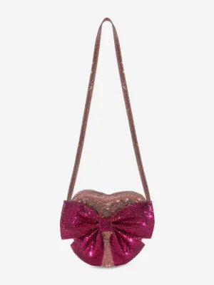Girls Tut Bow Glitter Heart Shoulder Bag in Red (16cm)