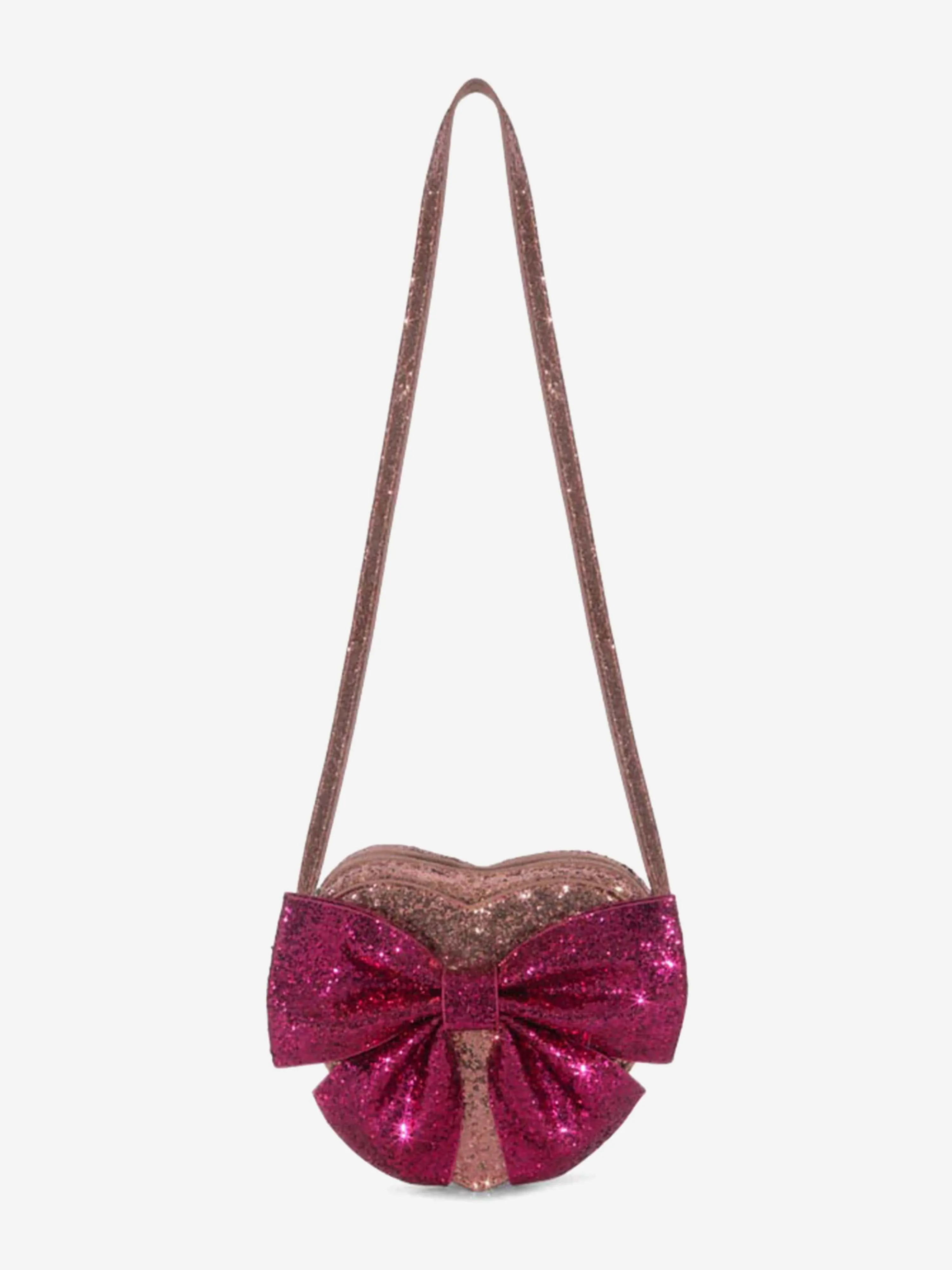 Girls Tut Bow Glitter Heart Shoulder Bag in Red (16cm)