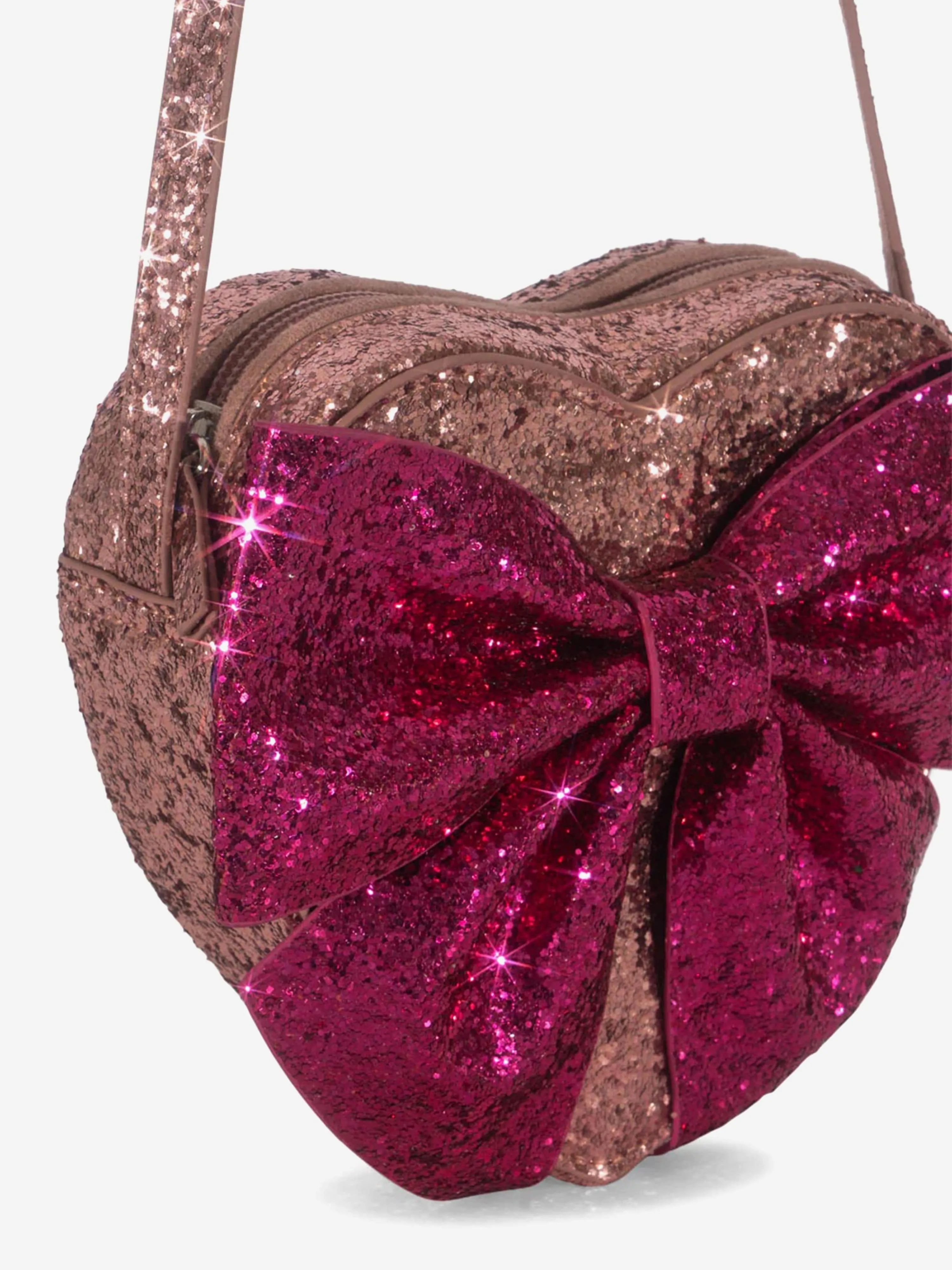 Girls Tut Bow Glitter Heart Shoulder Bag in Red (16cm)
