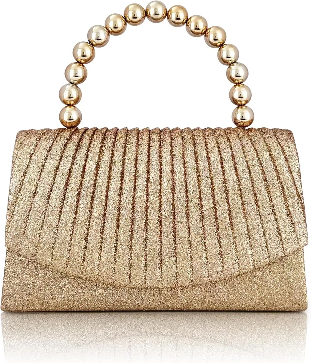 Glamorous Glitter Evening Clutch – Pearl String Embellishment, Elegant Pleated Design, Perfect Handbag for Weddings, Parties & Special Occasions