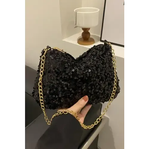 Glamorous Sequin Removable Strap Shoulder Bag with Gold Chain