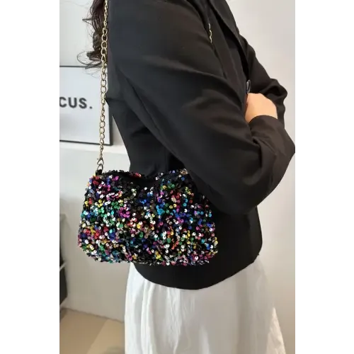 Glamorous Sequin Removable Strap Shoulder Bag with Gold Chain