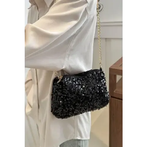 Glamorous Sequin Removable Strap Shoulder Bag with Gold Chain