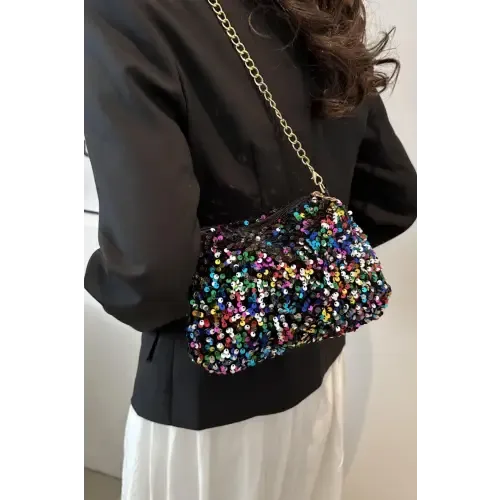Glamorous Sequin Removable Strap Shoulder Bag with Gold Chain