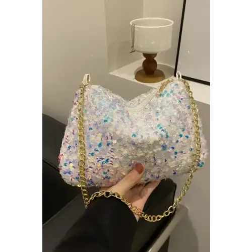 Glamorous Sequin Removable Strap Shoulder Bag with Gold Chain