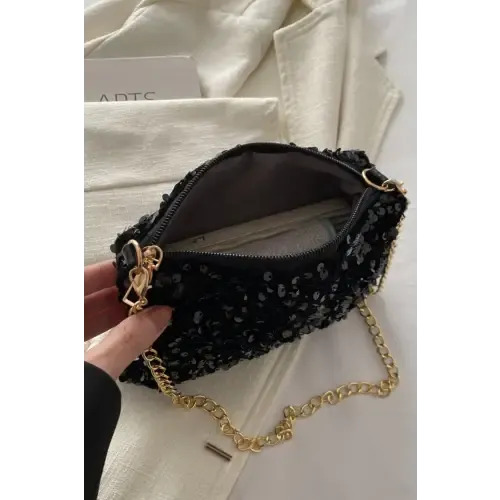Glamorous Sequin Removable Strap Shoulder Bag with Gold Chain