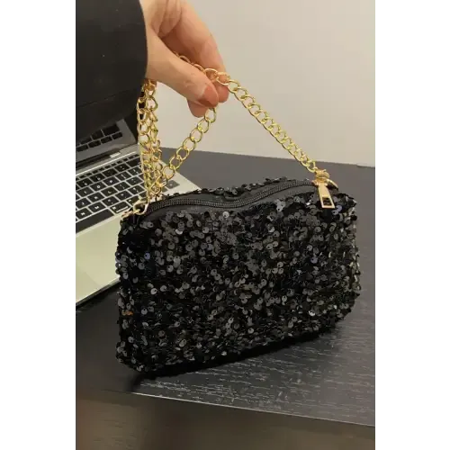 Glamorous Sequin Removable Strap Shoulder Bag with Gold Chain