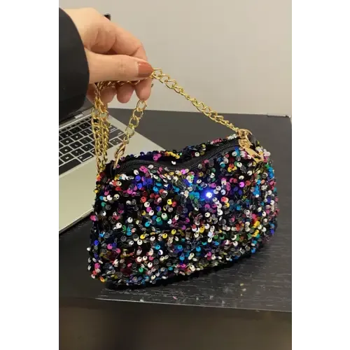 Glamorous Sequin Removable Strap Shoulder Bag with Gold Chain